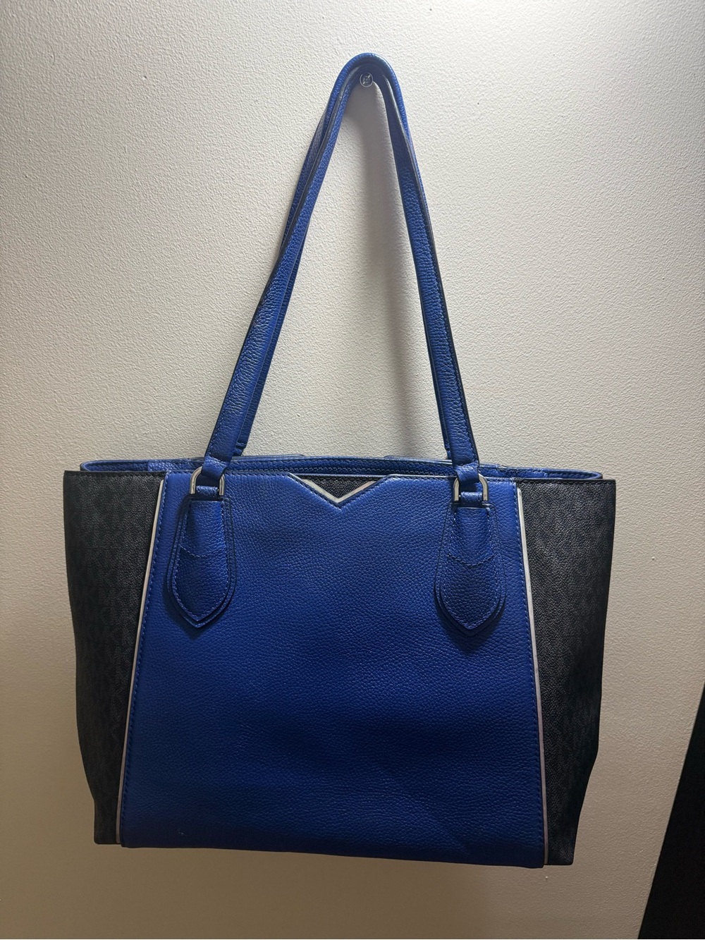Michael Kors Royal Blue & Black Logo Tote with Silver Hardware - Picture 2 of 6